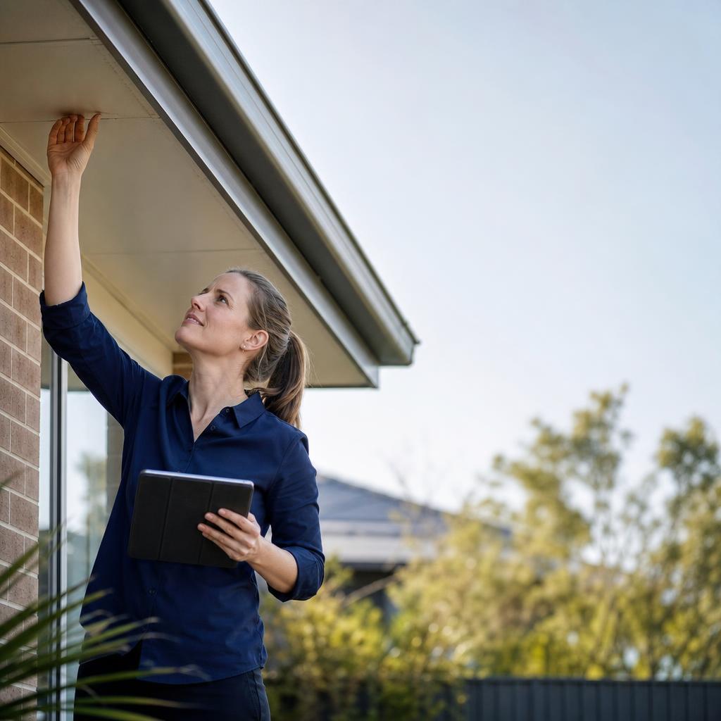 Building inspector reviewing a home's exterior